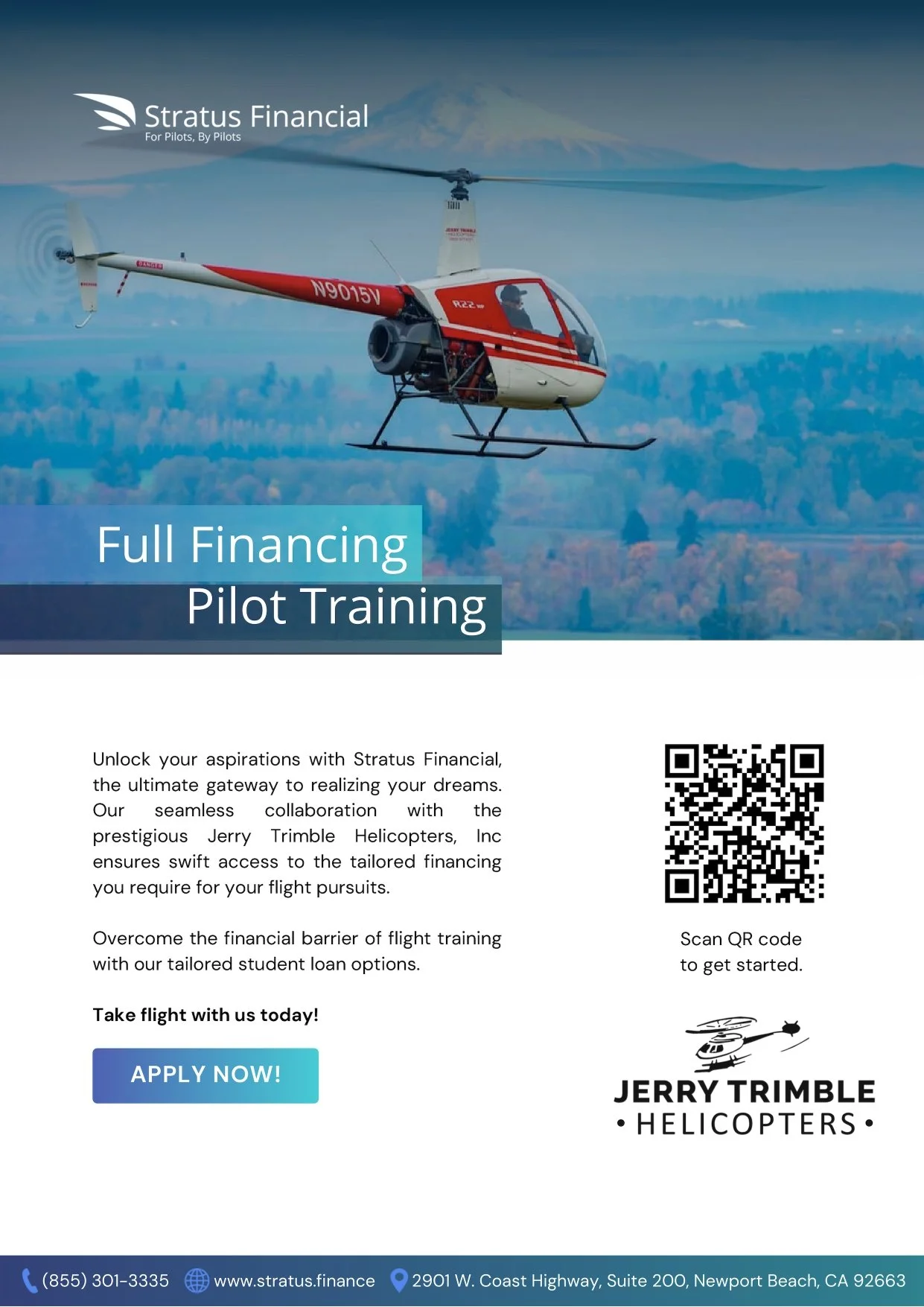 Jerry Trimble Helicopters and Stratus Financial one-page flyer