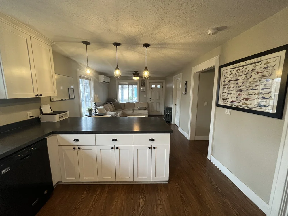 Open kitchen and living area in the 1st Street house