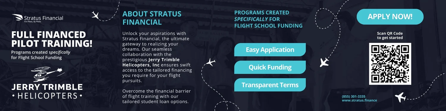 Stratus Financial — full financed pilot training programs created specifically for flight school funding. Apply now or call (855) 301-3335.