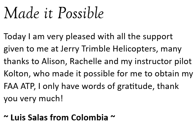 Customer review for Jerry Trimble Helicopters